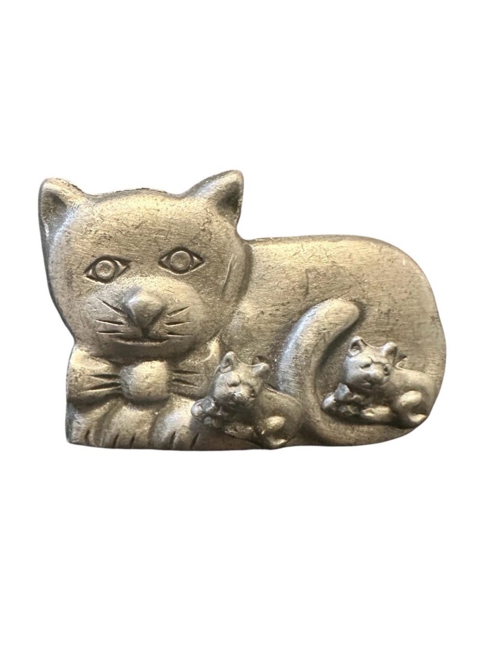 Vintage Torino Pewter Cat Brooch Pin with earrings